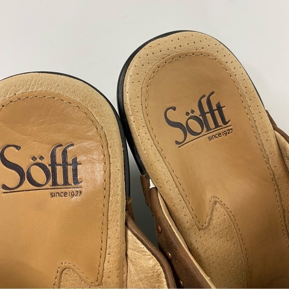 Sofft Brown Leather Slip On Mules Western Embellished - Picture 2 of 4